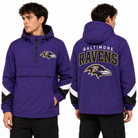 Veste Anorak pour Hommes Ravens en Gros, Logo d'Équipe Brodé Personnalisé, Pull à Capuche, Coupe-Vent Sportif, Fabricant OEM