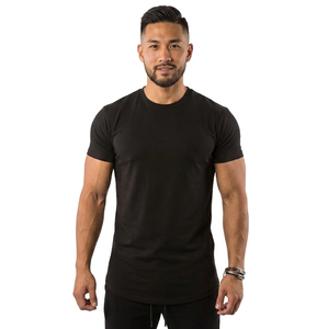 Men's Slim Fit Black Cotton <b>T</b>-Shirt Short Sleeve O-Neck Casual Jersey Knitted Solid Color Blank Design - Product Image 1