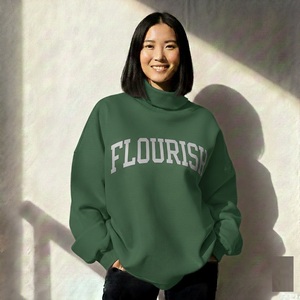 Women Oversized Turtleneck Sweatshirt Flourish Letter Print Drop Shoulder Knitted Cotton 100% Autumn Casual Streetwear Style - Product Image 1