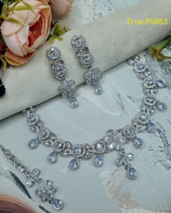 Ensemble de collier à thème floral en zircon cubique, bijoux de créateur de luxe pour soirée, ensemble de mariage traditionnel, bijoux de mode plaqués argent - Product Image 3