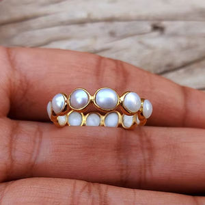 Anillo de Eternidad Completo con Perla de Agua Dulce de 5mm, Plata de Ley 925 Sólida, Chapado en Oro de 14k, para Mujer, Moderno - Product Image 1