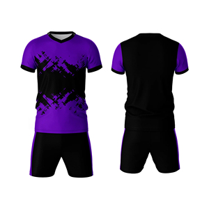 Conjunto de Camiseta y Pantalones Cortos de Fútbol Sublimados con Cuello en V en Morado y Negro para Hombre, Transpirables, Ajuste Atlético, para Todas las Temporadas - Product Image 1