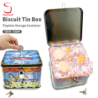 Boîte à biscuits carrée en métal avec cadenas, conteneur de rangement pour biscuits, tirelire personnalisable avec logo, boîte cadeau, vente en gros, usine OEM