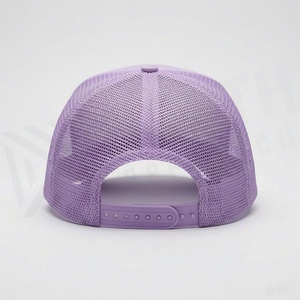 Lavender Trucker Cap With Embroidered Geometric Logo Adjustable <b>Flat</b> Brim Mesh Fabric Unisex Casual <b>Hat</b> Spring Summer Wear - Product Image 2