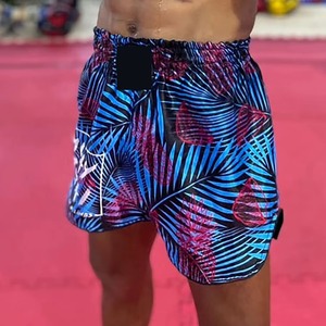 Pantalones Cortos de MMA para Hombre, Sublimados, con Diseño de Hojas de Palma Azules y Rosas, de Secado Rápido, en Poliéster, para Artes Marciales - Product Image 3
