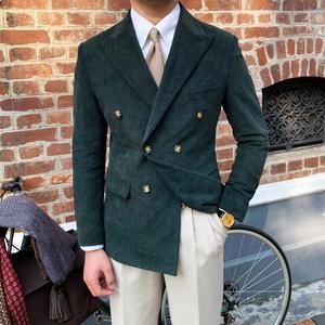 Costume en velours côtelé beige croisé pour homme – Ensemble de luxe vintage pour affaires et mariages, blazer et pantalon sur mesure - Product Image 4