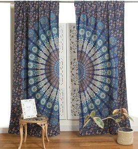 Paneles de Cortina con Estampado Hindú Hippie Bohemio de Pavo Real y Mandala, Color Azul Turquesa, para Dormitorio, Sala de Estar y Decoración del Hogar - Product Image 6