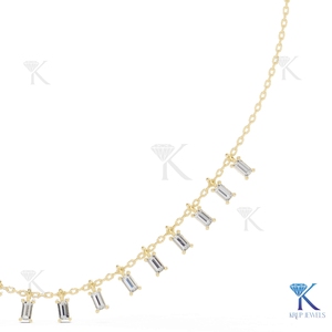 Collar con colgante de diamantes cultivados en laboratorio, estilo baguette, en oro macizo de 14K/18K, joyería fina para mujer, delicado amuleto, gargantilla, regalo nupcial - Product Image 2