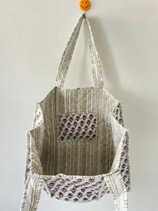Premium <b>White</b> Cotton Tote <b>Bag</b> with Floral Print Bohemian Style Summer Casual Open Shopping <b>Bag</b> for Women - Product Image 3