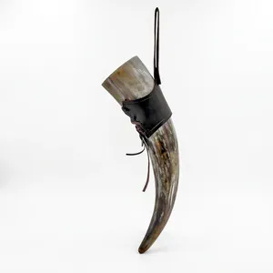 Cuerno de Búfalo Hecho a Mano para Beber, Pulido, de Forma Natural, con Correa de Cuero, para Arte, Coleccionismo, Decoración, Regalo - Product Image 2