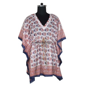 Kaftan en coton imprimé à la main XL, Jalabiya indienne faite à la main, mode Dubaï KFCS101, Abaya Kaftan à manches courtes, design maxi - Product Image 5