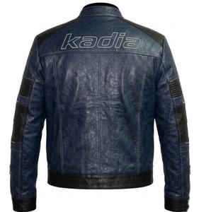 Blouson en cuir pour homme Street Wear Racer, design personnalisé, blouson bomber en cuir pour homme, bleu et blanc, style motard - Product Image 3