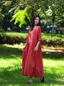 Women Cotton Linen Loose Fit Maxi <b>Dress</b> Short Sleeve O-Neck Long <b>Dress</b> Comfortable <b>Boho</b> <b>Summer</b> Outfit - Product Image 3