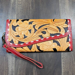 Hand Tooled Wallet Clutch Phone Credit Card Holder Stylish Multi Uses Mini <b>Purse</b> Genuine Handmade Western <b>Leather</b> Women's Wallet - Product Image 3