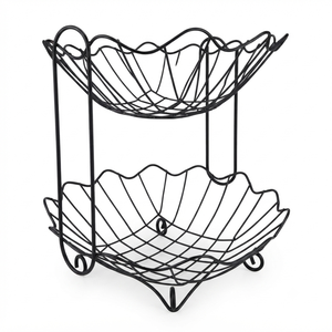 Shell Shaped 2 Tier Wire <b>Storage</b> Basket Black Metal Basket for Kitchen Sundries Display Retro Style Standing <b>Storage</b> Basket - Product Image 1