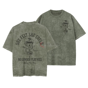 Camisetas Personalizadas Transpirables para Hombre, Lavadas con Ácido, Cuello Redondo, Sin Costuras Visibles, Estampadas, de Algodón Grueso, Tejido de Punto, Talla Grande - Product Image 3