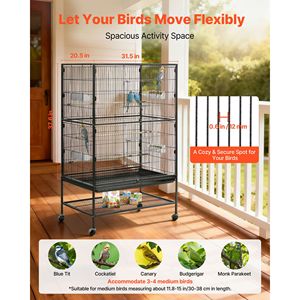 31.5 X 20.5 X 52 Inch Flat Top Wrought Iron Bird Flight Cage with Perches and <b>Slide</b>-Out Tray <b>Plastic</b> Feeders for Bird Supplies - Product Image 1