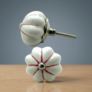 Porcelain Melon Shape Cabinet <b>Knob</b> White Red Lines Modern Design Eco-Friendly for Kitchen Home Office Drawer Furniture Handle - Product Image 1