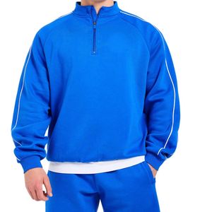 Sweat-shirt oversize pour homme à demi-zip, coupe ample, col montant, manches longues, style athlétique décontracté avec bande contrastante - Product Image 3