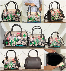 Bolsa de Viaje de Cuero Hecha a Mano de Diseño, Bolsa de Viaje Mediana de Cuero Vacuno de Primera Calidad, Elegante y Colorida con Arte Pintado de Cactus - Product Image 3