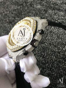 Montre-bracelet de luxe AARVA JEWELS en quartz et cristal de moissanite, 43 mm, chronographe analogique, bracelet en silicone, unisexe, tendance - Product Image 4