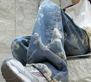 Jeans Personalizados con Estampado para Hombre, Corte Holgado, Diseño Combinable con Todo, Estilo Casual, Jeans de Otoño - Product Image 4