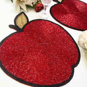 Apple Shape <b>Placemat</b> Red Seed <b>Bead</b> Dining Table Decor Charger Mat Kitchen Centerpiece Holiday Gift Handmade - Product Image 4