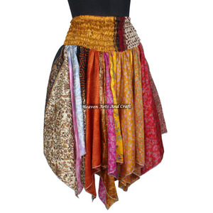 DS019 Urban Tribal Dance Assorted <b>Skirt</b> Midi Scrap <b>Skirt</b> - Vintage Sari <b>Patchwork</b> Handkerchief Hem Medium Sizes For Women Gift - Product Image 1