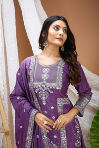 Ladies Fine Crepe Dual <b>Sequin</b> Work <b>Top</b> Plazo Matching Dupatta Set Stitched Indian Ethnic Wear Three Piece <b>Party</b> Suit - Product Image 5