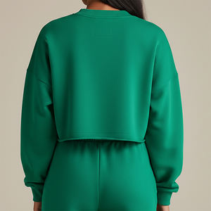 เสื้อครอปท็อปผ้าฝ้ายเฟรนช์เทอร์รี่ 100% แบบ OEM/ODM คอกลมสำหรับผู้หญิง พิมพ์โลโก้แบบพัฟตามสั่ง เสื้อสเวตเชิร์ตน้ำหนักเบา ระบายอากาศได้ดี - Product Image 3