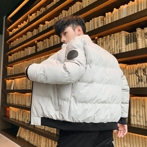 Men's Stand Collar Puffer Jacket Solid Color Zipper Closure Windproof <b>Thick</b> Polyester <b>Winter</b> Casual <b>Coat</b> - Product Image 5