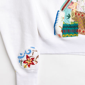 Women's White Crew Neck Sweatshirt Full Sleeve Knitted Cotton Regular Length Autumn Wear - Product Image 3