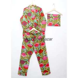 Hot Selling 100% Cotton Luxury Soft Pajama Set Long <b>Pant</b>-Women's Bohemian Summer/Winter Sleepwear & Loungewear Gift - Product Image 3