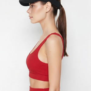 Soutien-gorge de sport OEM pour l'entraînement, vêtement de sport, soutien-gorge à col en U profond, haut de gym pour filles, soutien-gorge de sport à dos croisé, soutien-gorge de fitness rouge pour femmes - Product Image 5