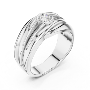 Bague large pour homme en or jaune avec diamant de laboratoire – Bague de mariage solitaire contemporaine pour marié, bijoux en diamant - Product Image 4