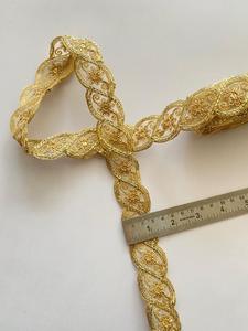 Accessoires vestimentaires : Bordure en dentelle perlée à franges, dorée, argentée, métallique, avec broderie jaune doré et paillettes, pour chaussures aquatiques et sacs - Product Image 4