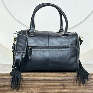 Bolsa de Hombro Cruzada de Cuero Repujado de Primera Calidad OEM ODM, Bolsa de Viaje de Cuero Vacuno Vintage con Flecos para Mujer - Product Image 5