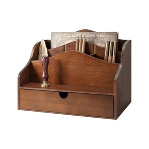 Vintage Wooden Desk Organizer with <b>Drawer</b> Multi Tiered Wood Mail Sorter Pen Holder <b>Storage</b> <b>Box</b> For Office Supply Wholesale - Product Image 1
