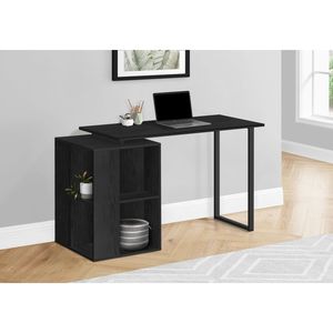 Scrivania per Computer da Ufficio Contemporanea Nera 55'' con Ripiani di Stoccaggio Sinistro e Destro, Set in Laminato Nero e Metallo - Product Image 4
