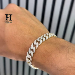 Bracelet chaîne cubaine pour homme en diamant de laboratoire clarté VVS, plaqué or 14K sur argent sterling, style Hip Hop Iced Out - Product Image 1