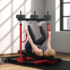 Macchina Leg Press Verticale Rossa Compatibile con Piastre Olimpiche, con Posizioni Regolabili per Gambe e Schiena, Attrezzatura da Palestra a Carico a Piastre - Product Image 2