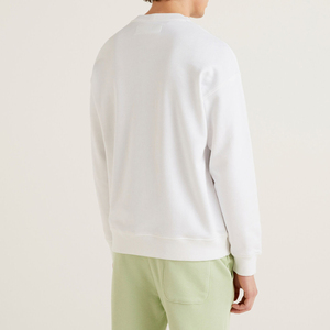 Sweat-shirt blanc à col rond pour homme, coupe régulière, en coton tricoté, pull décontracté, couleur unie, manches longues, vêtements d'automne - Product Image 4