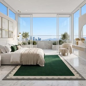 Emerald Green Area <b>Rug</b> with Scalloped Border Modern Hand Tufted Woolen Carpet Elegant Living Room Bedroom Floor Decor Luxury <b>Rug</b> - Product Image 2