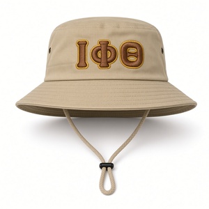 Iota Neutral Boonie <b>Hat</b> <b>Mens</b> Brown Embroidered Greek Letter Wide Brim Outdoor <b>Sun</b> Cap Adjustable Chin Cord Casual Fraternity - Product Image 3