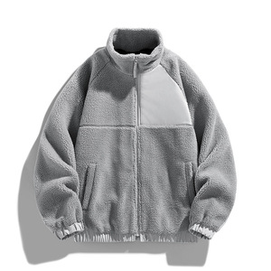 Manufacturer Wholesale <b>Men</b> <b>Zip</b> <b>up</b> Winter Warm Coat Polyester Color Blocked Embroidery Logo Custom Sherpa <b>Fleece</b> Jacket - Product Image 2