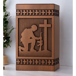 Handmade Rosewood Military Cremation Urn: Soldier & Cross Engraved Veteran Memorial Memorial Keepsake by AYAANS - Product Image 5