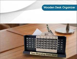 Modern Executive <b>Desk</b> Organizer with Business Card Holder, Pen Stand & <b>Clock</b> Personalized Wooden Office <b>Desk</b> Organiser - Product Image 5