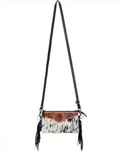 Pochette artisanale en cuir et laine style western avec imprimé aztèque et pompons - Product Image 6