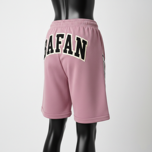 Shorts de basket-ball pour femmes, coton mélangé de haute qualité, tissu polaire respirant, design à panneaux roses, logo personnalisé. - Product Image 5