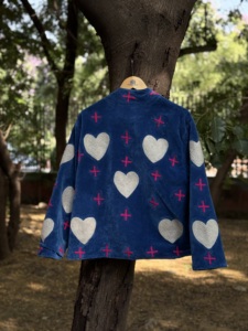 <b>Women</b> Sujani Embroidered <b>Velvet</b> Woven Cotton <b>Jacket</b> Handmade Quilted Heart Design Ethnic Summer Autumn Winter Export Apparel - Product Image 2
